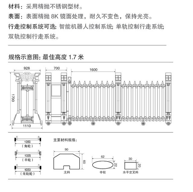 不锈钢电动伸缩门王者一号